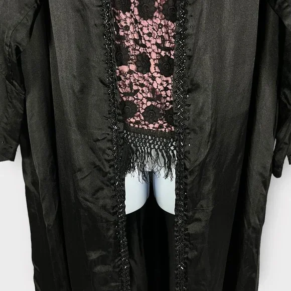 Antique Victorian Fortune Teller Topper Dress Top Black Satin Beaded & Tassels - Picture 3 of 16